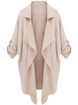Beige Long Sleeve Casual Loose Pockets Coat